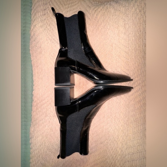 Zara stretch chunky heel boots Patent leather style. Size 41= US 10 GUC - Picture 5 of 14